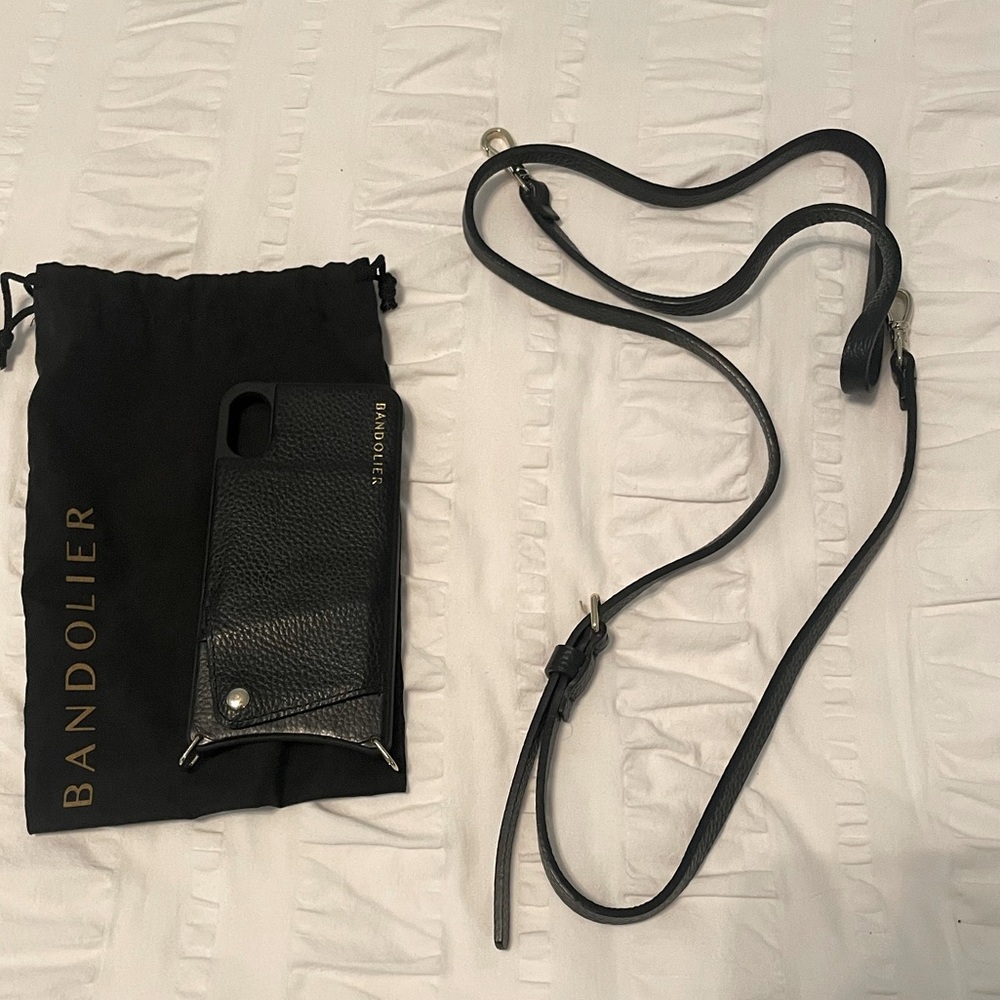 EMMA Pebble Leather Crossbody Bandolier in Black/Gold